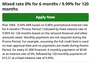 1069 - Mixed Rate 0% for 6 Months Followed by 9.99% for 120 Months