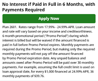 2601 - No Interest if Paid in Full in 6 Months