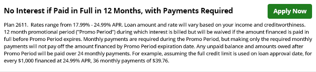 2611 - No Interest if Paid in Full in 12 Months