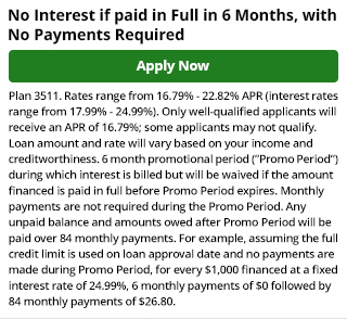 3511 - No Interest if Paid in Full in 6 months, No Promo Payments Required