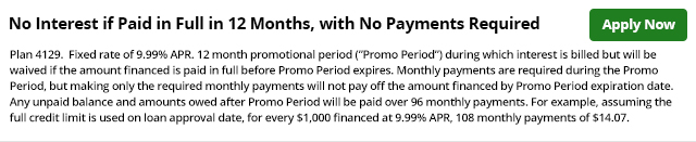 4129 - No Interest if Paid in Full within 12 Months