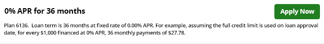 6136 - Equal Payments, 0% for 36 Months